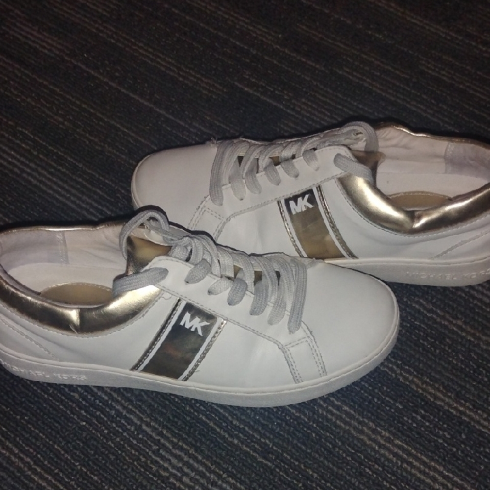 Michael Kors White and Silver Sneakers